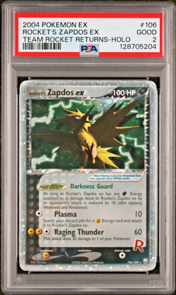 PSA 2 2004 Pokemon EX Team Rocket Returns Rocket's Zapdos EX 106/109 Holo Foil - Image 1