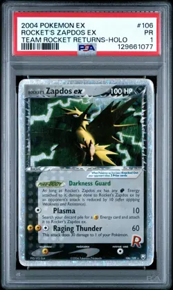 2004 POKEMON EX TEAM ROCKET RETURNS #106 ROCKET'S ZAPDOS EX-HOLO PSA 1 - Image 1