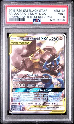 2019 POKEMON SM BLACK STAR PROMO #SM192 FULL ART/LUCARIO & MELMETAL GX PSA 9 - Image 1