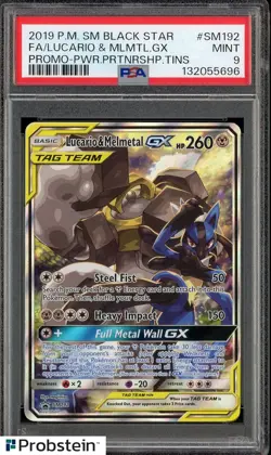 2019 Pokemon SM Black Star Promo SM192 Lucario & Melmetal Gx FA PSA 9 - Image 1