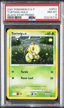 2007 POKEMON DIAMOND & PEARL BLACK STAR PROMO #DP01 TURTWIG-HOLO PSA 8 - Image 1