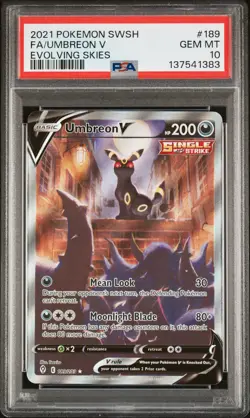 2021 POKEMON SWORD & SHIELD EVOLVING SKIES #189 FULL ART/UMBREON V PSA 10 - Image 1