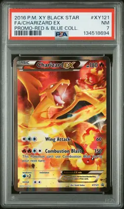 2016 POKEMON XY BLACK STAR PROMO RED & BLUE COLL FULL ART/CHARIZARD EX PSA 7 - Image 1