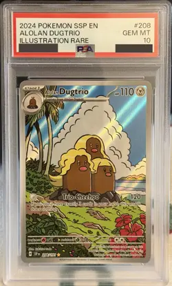Pokemon TCG Alolan Dugtrio 208/191 Sv08: Surging Sparks Holo PSA 10 GEM MINT MT - Image 1