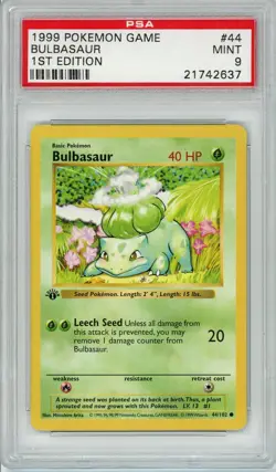 Pokemon Bulbasaur #44 Base Set 1st Edition Shadowless PSA 9 Mint - Image 1