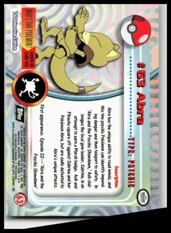 1998 Topps Pokemon TV Animation Edition #63 Abra - Black Logo - Image 2