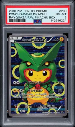 2016 POKEMON JPN XY RAYQUAZA PONCHO PROMO #230 PONCHO-WEARING PIKACHU PSA 8 - Image 1