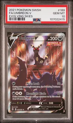 2021 Pokemon Sword & Shield Evolving Skies Umbreon V #189 Full Art PSA 10 Gem - Image 1