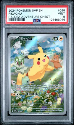 2024 POKEMON SVP EN-SV BLACK STAR PROMO PALDEA ADVENTURE CHEST PIKACHU PSA 9 - Image 1