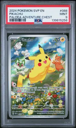 2024 POKEMON SVP EN-SV BLACK STAR PROMO PALDEA ADVENTURE CHEST PIKACHU PSA 9 - Image 1