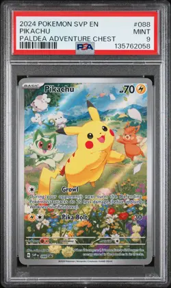 2024 POKEMON SVP EN-SV BLACK STAR PROMO PALDEA ADVENTURE CHEST PIKACHU PSA 9 - Image 1