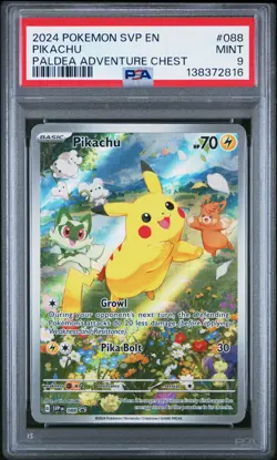 2024 POKEMON SVP EN-SV BLACK STAR PROMO PALDEA ADVENTURE CHEST PIKACHU PSA 9 - Image 1