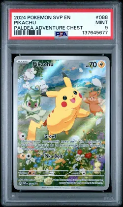 2024 POKEMON SVP EN-SV BLACK STAR PROMO PALDEA ADVENTURE CHEST PIKACHU PSA 9 - Image 1