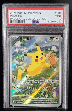 2024 POKEMON SVP EN-SV BLACK STAR PROMO PALDEA ADVENTURE CHEST PIKACHU PSA 9 - Image 1