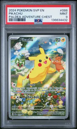 2024 POKEMON SVP EN-SV BLACK STAR PROMO PALDEA ADVENTURE CHEST PIKACHU PSA 9 - Image 1