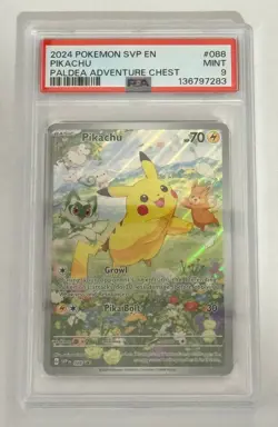 2024 POKEMON SVP EN-SV BLACK STAR PROMO PALDEA ADVENTURE CHEST PIKACHU PSA 9 - Image 1