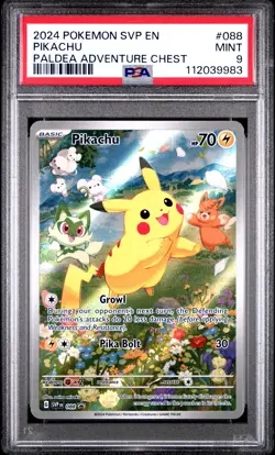 2024 POKEMON SVP EN-SV BLACK STAR PROMO PALDEA ADVENTURE CHEST PIKACHU PSA 9 - Image 1