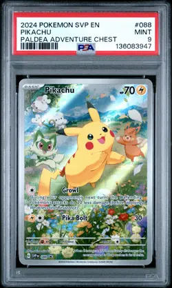 2024 POKEMON SVP EN-SV BLACK STAR PROMO PALDEA ADVENTURE CHEST PIKACHU PSA 9 - Image 1