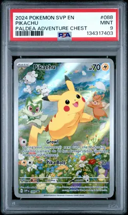 2024 POKEMON SVP EN-SV BLACK STAR PROMO PALDEA ADVENTURE CHEST PIKACHU PSA 9 - Image 1