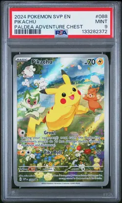 2024 POKEMON SVP EN-SV BLACK STAR PROMO PALDEA ADVENTURE CHEST PIKACHU PSA 9 - Image 1