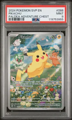 2024 POKEMON SVP EN-SV BLACK STAR PROMO PALDEA ADVENTURE CHEST PIKACHU PSA 9 - Image 1