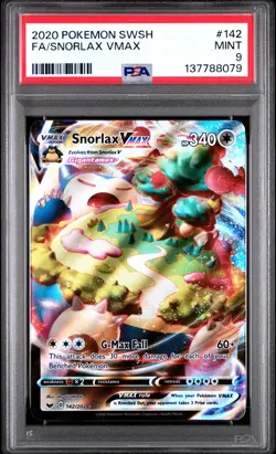 2020 POKEMON SWORD & SHIELD #142 FULL ART/SNORLAX VMAX PSA 9 - Image 1