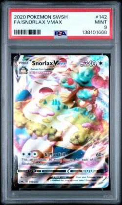 2020 POKEMON SWORD & SHIELD #142 FULL ART/SNORLAX VMAX PSA 9 - Image 1