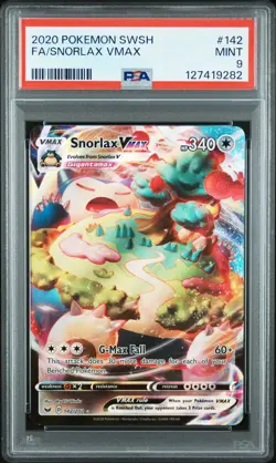 2020 POKEMON SWORD & SHIELD #142 FULL ART/SNORLAX VMAX PSA 9 - Image 1