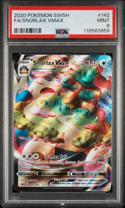 2020 Pokemon Sword & Shield Snorlax VMAX #142 Fa PSA 9 Full Art - Image 1