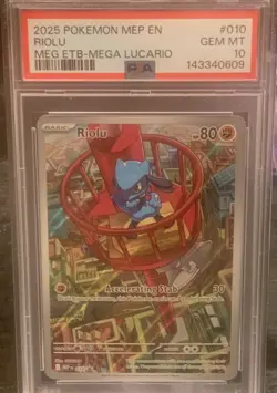 PSA 10 GEM MINT Riolu 010 Pokemon Center ETB Promo Mega Evolution *LOW POP* - Image 1
