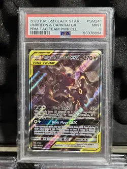 2020 POKEMON SM BLACK STAR PROMO TAG TEAM POWERS COLL UMBREON & DARKRAI GX PSA 9 - Image 1