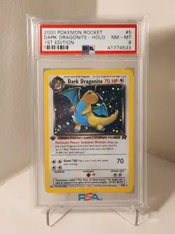 Pokemon Dark Dragonite 5/82 1st Edition Holo Team Rocket PSA 8 NM-MT - Image 1