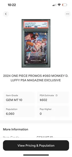 2024 One Piece Promo Monkey D. Luffy PSA Magazine Exclusive #060 PSA 10 - Image 3