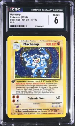 CGC 6 EX/NM 1st Edition Machamp Base Set 8/102 Holo Rare Pokemon Card - Image 1