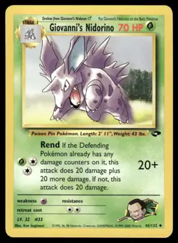 Pokemon Cards Giovanni's Nidorino 45/132 UNLIMITED Gym Challenge Uncommon NM - Image 1