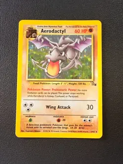 Pokemon Fossil Aerodactyl 1/62 Unlimited Holographic Rare Pokemon TCG MP - Image 3
