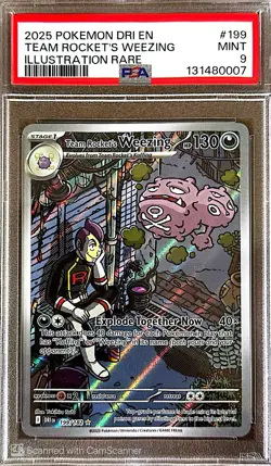 2025 POKEMON DRI EN-ILLUSTRATION RARE #199 TEAM ROCKET'S WEEZING PSA 9 - Image 1