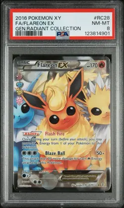 Pokemon 2016 XY Generations Radiant Collection Flareon EX #RC28 Full Art PSA 8 - Image 1