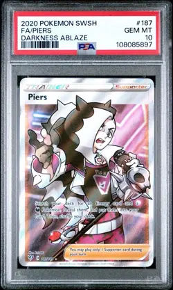 Pokemon Sword & Shield Darkness Ablaze #187 Full Art Piers PSA 10 Card GEM MINT! - Image 1