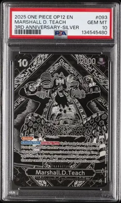 2025 ONE PIECE OP12-LEGACY OF THE MASTER 3RD ANV-SILVER MARSHALL D. TEACH PSA 10 - Image 1