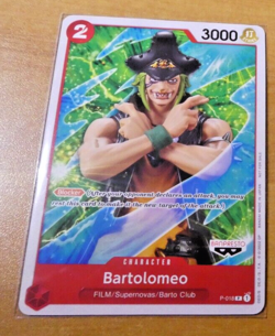 ONE PIECE ENGLISH CARD PROMO GAME CARTE BANPRESTO BARTOLOMEO P-018 EN NM - Image 1