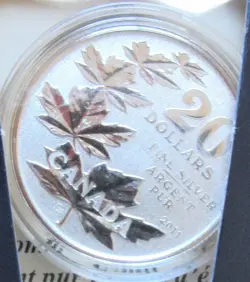 2011 Canada Five Maples Pure Silver 99.99% $20 Coin Capsule UNC. - Image 1