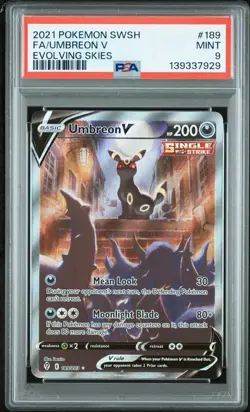 Pokemon TCG Umbreon v Evolving Skies Holo Ultra Rare Card 189/203 PSA 9 - Image 1