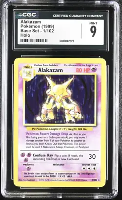 CGC 9 MINT Alakazam 1999 Base Set 1/102 Holo Pokemon Card - Image 1