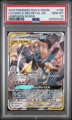 Pokemon TCG Lucario & Melmetal GX Tag Team Unbroken Bonds Card 120/214 PSA 10 - Image 1