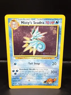 Pokemon TCG Misty's Seadra Holo Rare Gym Heroes Prerelease 9/132 Swirl AT - Image 1