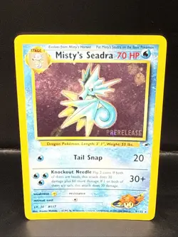 Pokemon TCG Misty's Seadra Holo Rare Gym Heroes Prerelease 9/132 Swirl AT - Image 2