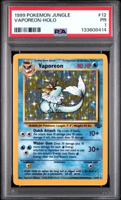 PSA 1 PR Jungle Vaporeon 12/64 Holo Foil Rare 1999 Pokemon WOTC - Image 1