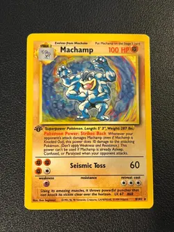 Pokemon Base Set 1st Edition Machamp 8/102 Holo Rare LP-MP - Image 1