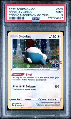 Pokemon Snorlax 055/078 Cosmos Holo Pokemon Go Tins (Swirl) PSA 9 MINT - Image 1